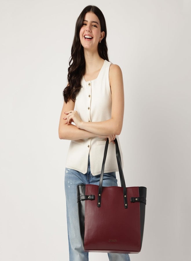 Fastrack Cherry Powermode Laptop Tote For Women | Cherry & Black Faux Leather Bag | Fits Upto 15" Laptop | Ladies Tote Bag with Zipper Closure & Utility Pockets - Image 2